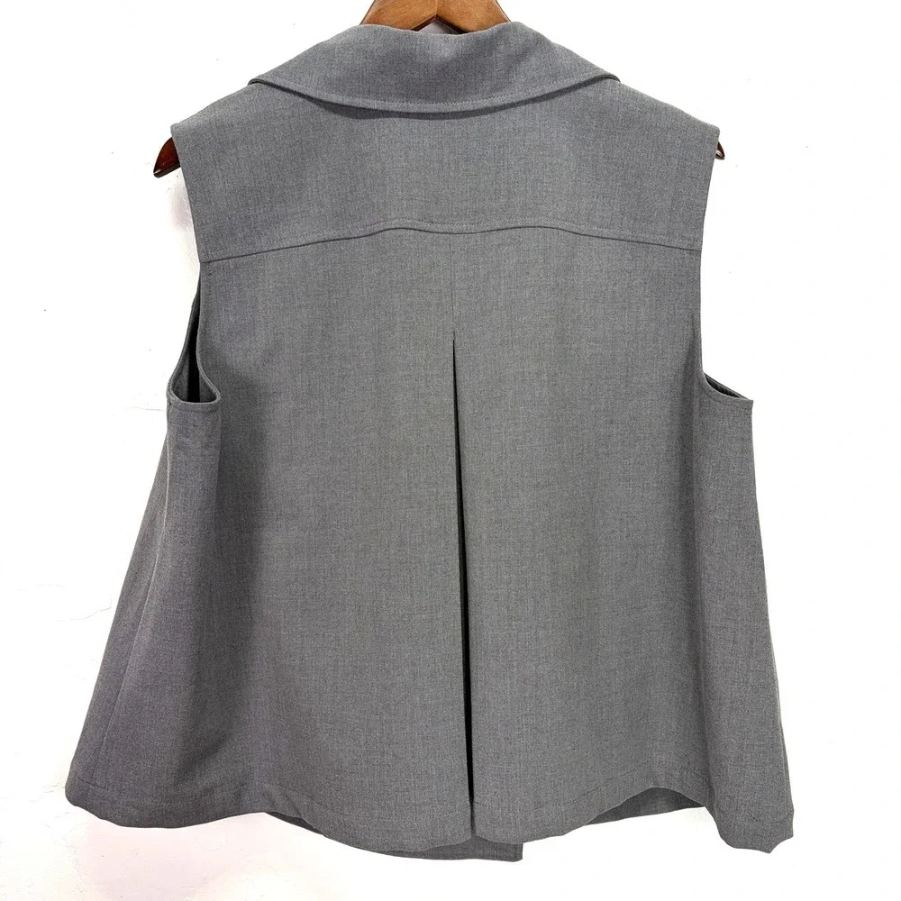 Halogen Double Breasted Woman's Trench Vest Size 1X Gray Classy Classic‎ Staple